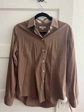 Brown Burberry button down with plaid cuffs